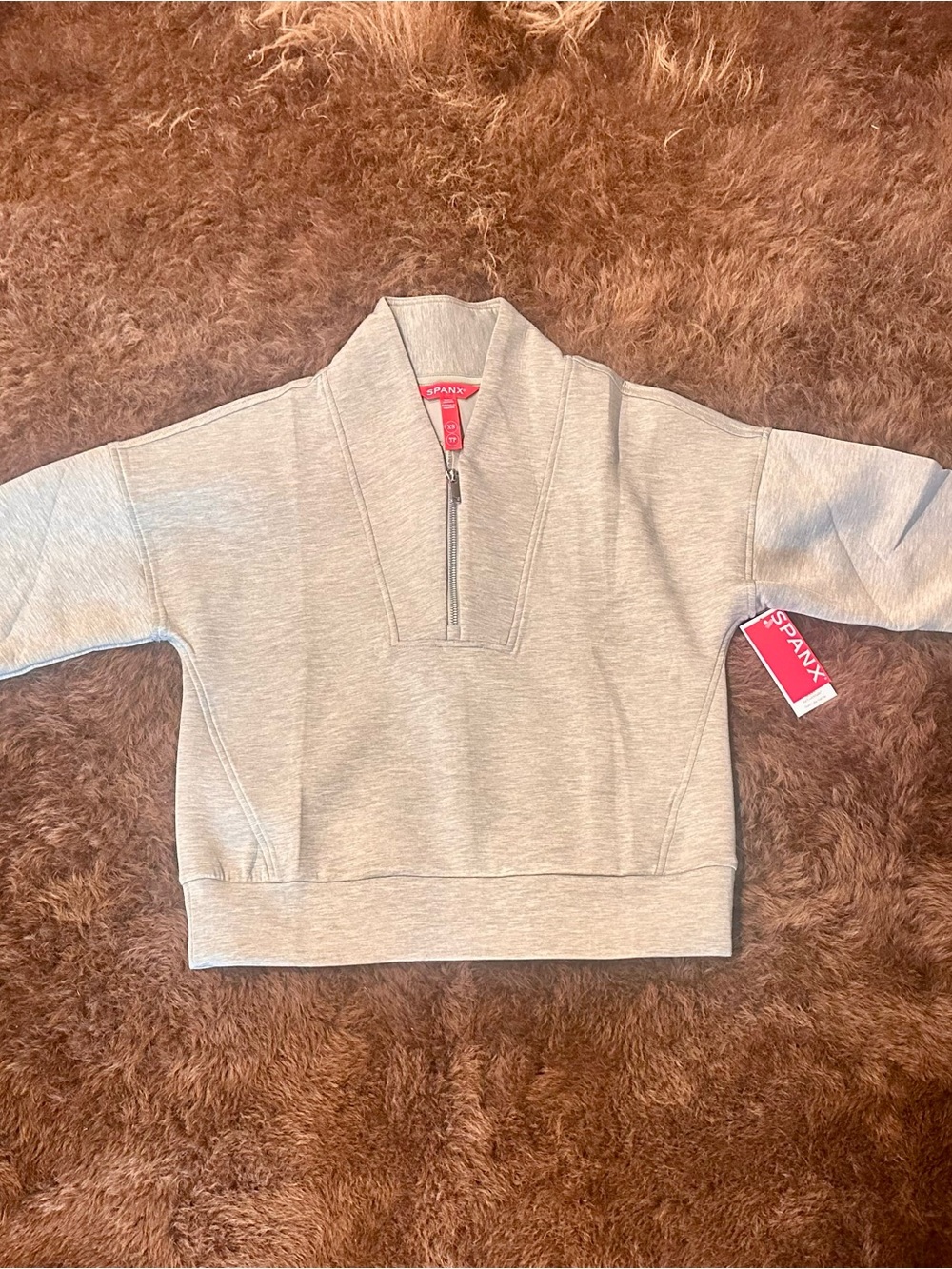 SPANX Heather Green Half-Zip Cowl Pullover